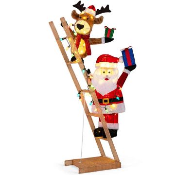 Christmas light decoration with Santa Claus and reindeer, 100 LED lights, 76 × 166 × 35 cm