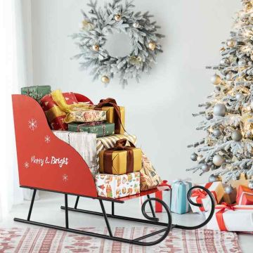 Christmas Metal Sleigh Basket, Red/Black, 29 × 12.5 × 20 in