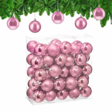 Ziemassvētku eglītes rotājumi Relaxdays, 50 gab, rozā un sudraba krāsas, Ø 6 × 7 cm
