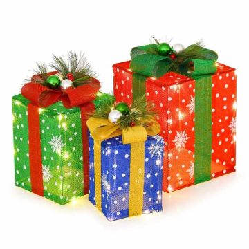 Christmas Gift Box Set, 3 pcs., 52 LED Lights, Multicolor