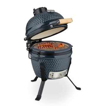 Kamado grils Relaxdays, ar vāku, Melns, 43 × 56,5 × 46 cm