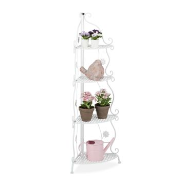 Stūra ziedu plaukts Relaxdays, 4 plaukti, Balta, 31 × 113,5 × 31 cm
