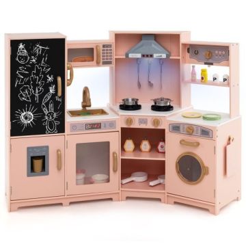 Corner wooden children's play kitchen, corner, with sounds and lights, 132.08 × 91.44 × 46.99 cm