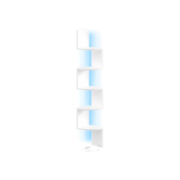 Corner hanging shelf VASAGLE, 5 tiers with LED lighting, White, 20 × 126 × 20 cm