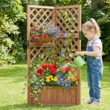 Corner raised bed, With diamond-shaped grid, Brown, 55 × 140 × 55 cm