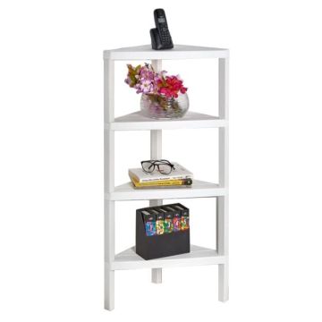 Corner free-standing shelf, 4 shelves, White, 46 × 99 × 25 cm