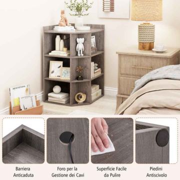 Corner freestanding shelf with charging station, 9 cubes, 4 sockets, 2 USB ports, 51 × 71.5 × 86 cm