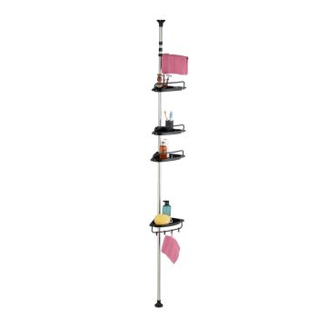 Stūra vannas istabas plaukts Relaxdays, 4 grozi, 4 āķi, 33 × 99–311 × 21 cm