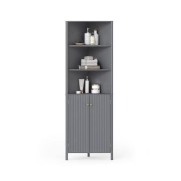 Corner bathroom cabinet, 3 shelves, 2 doors, Grey, 32 × 172.5 × 58 cm