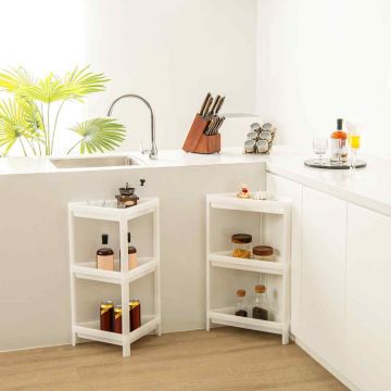 Corner shelves, 2 pcs., 3-tier, White, 33.02 × 71.12 × 33.02 cm