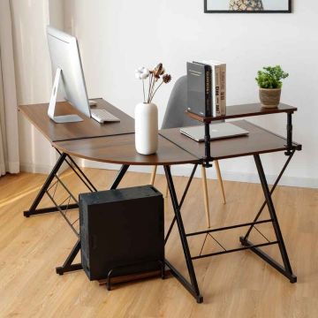 Corner computer desk, L-shaped, divisible into 2 desks, Brown/black, 147.32 × 111.76 × 111.76 cm