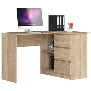 Угловой письменный стол AKORD B16 CLP, правый, 3 ящика, коричневый, 124 × 77 × 85 см