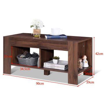 Coffee table, 2 compartments, 39.37 × 41.91 × 90.17 cm