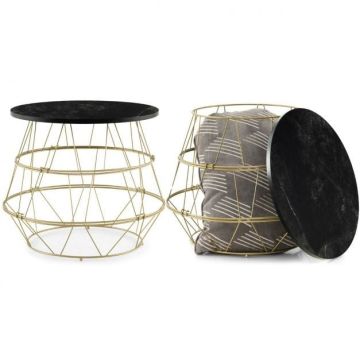 Coffee table, round, Black/gold, 40.64 × 40.64 × 38.1 cm