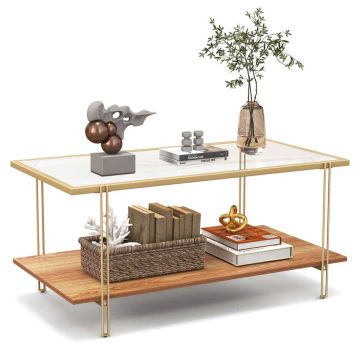 Coffee table, two-tier, Gold, 105 × 55 × 46.5 cm