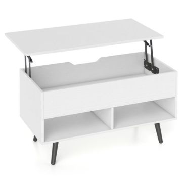 Coffee table, liftable, with storage compartment and 2 shelves, White, 80 × 40 × 46 cm