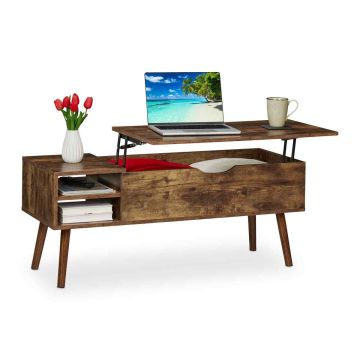 Kafijas galdiņš Relaxdays 10047381.0, ar nodalījumu un izlokāmu plauktu, Brūna/melna, 108 × 45 × 40 cm