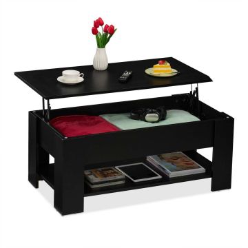 Kafijas galdiņš Relaxdays 10049654_46, ar atveramu virsmu un plauktu, Melns, 98 × 42 × 50 cm