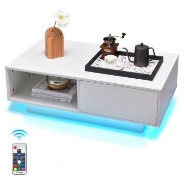 Coffee table, with LED lighting, drawer and shelf, 95 × 55 × 31 cm