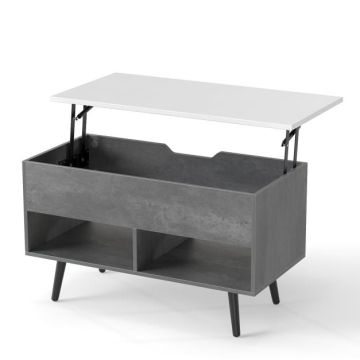 Coffee table, with hidden storage compartment and 2 shelves, 80 × 40 × 46 cm