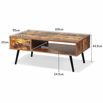 Coffee table, With drawer and open shelf, 109.22 × 54.61 × 44.45 cm