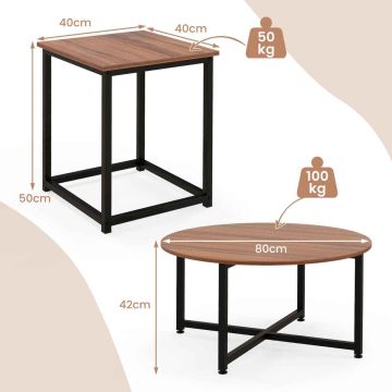 Coffee table set, 3 pieces, brown/black