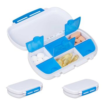 Ceļojumu tablešu kārbiņas Relaxdays 10028650.0, 3 gab., pa 6 nodalījumiem, 12 × 2,5 × 7,5 cm