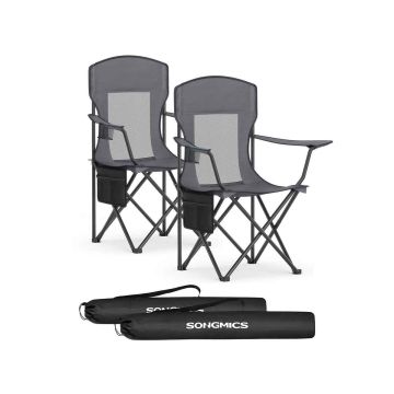 SONGMICS Camping Chairs, 2 pcs, Gray, 51.5 × 86.5 × 97 cm