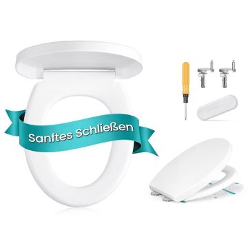SONGMICS Toilet Seat, O-Shaped, White, 44.3 × 36.8 cm
