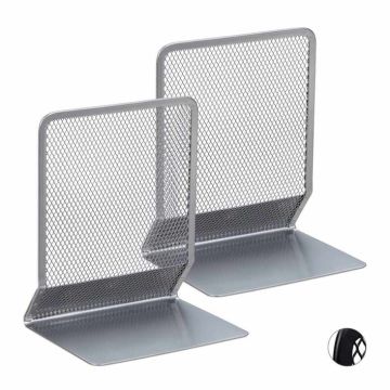 Grāmatu balsti Relaxdays, XL, 2 gab, Sudraba, 16,5 × 13 × 10,5 cm
