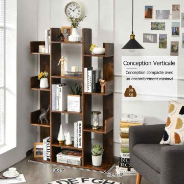 Bookshelf, 13 shelves, Brown, 86.36 × 140.97 × 25.4 cm