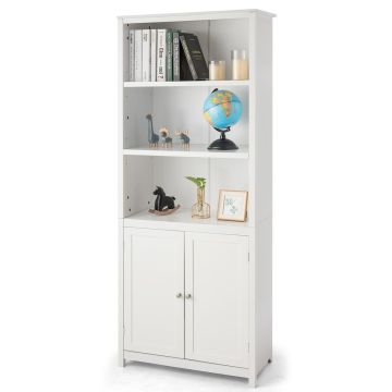 Bookshelf, 3 open shelves and lower cabinet, White, 75 × 182 × 36 cm