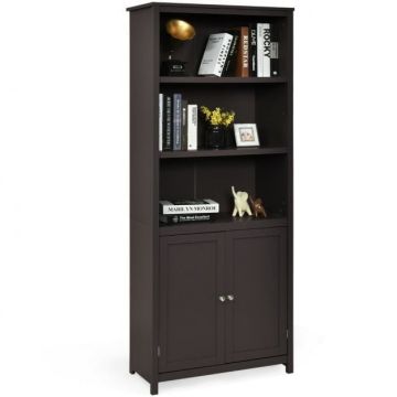 Bookshelf, 3 shelves and 2 door cabinet, Brown, 75 × 36 × 182 cm