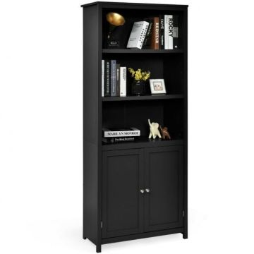 Bookshelf, 3 shelves and cabinet, Black, 75 × 36 × 182 cm