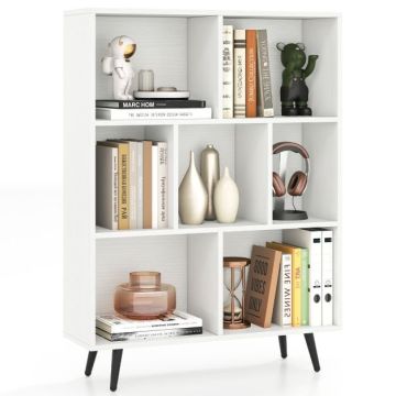 Bookshelf, 7 compartments, White/black, 80 × 107 × 24 cm