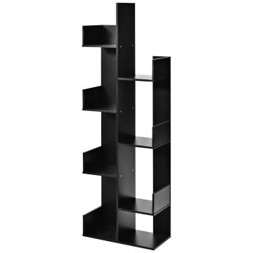 Bookshelf, 8 open shelves, Black, 144.78 × 25.4 × 50.8 cm