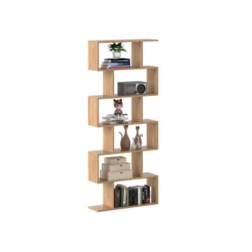 Bookshelf, S-shaped, 6 compartments, 80 × 191 × 23 cm