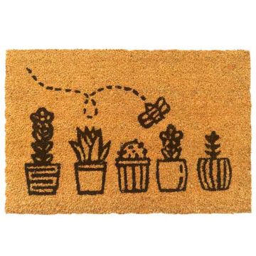 Kokosšķiedras durvju paklājiņš Relaxdays, Botānisks raksts, 60 × 40 cm