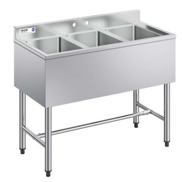Komerciālā izlietne VEVOR JC-BAR-3B38-320, 3 nodalījumi, 978 × 470 × 838 mm