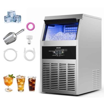 Коммерческий льдогенератор VEVOR SSX120, 73 кг/24 ч, вместимость 14 кг, 49,5 × 40,5 × 72 см