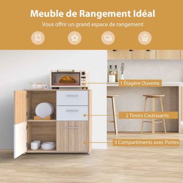 Chest of drawers, 2 cabinets, 3 drawers, White/oak, 77 × 28.5 × 77.5 cm