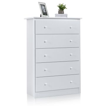 Chest of 5 drawers, White, 80 × 40 × 115 cm
