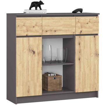 Комод AKORD K100, 2 дверцы и 3 ящика, серого/коричневого цвета, 101 × 98 × 35 см