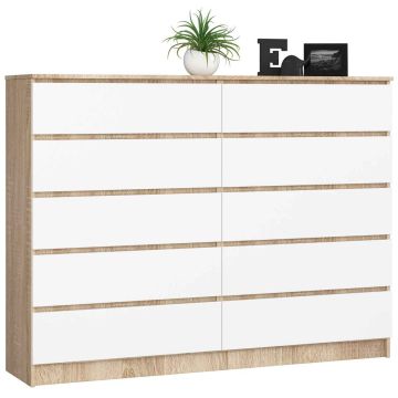 Комод AKORD K160, 10 ящиков, бело-коричневый, 160 × 121 × 40 см