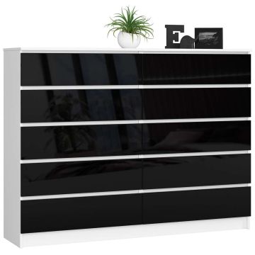 Комод AKORD K160 CLP, 10 ящиков, белый/чёрный, 160 × 121 × 40 см