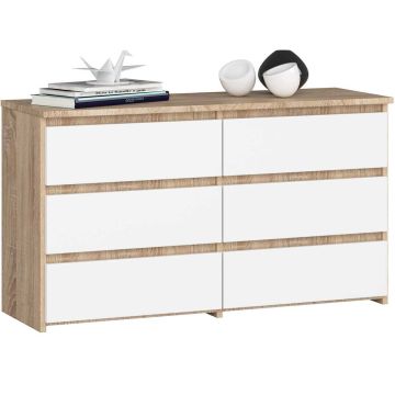 Комод CL100, 6 ящиков, белый/дубовый, 100 × 57 × 35 см
