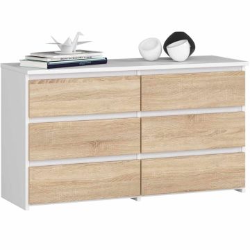 Kumode CL100, 6 atvilktnes, balta/brūna/pelēka, 100 × 57 × 35 cm