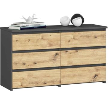 Kumode CL100, 6 atvilktnes, pelēka/ozolkoka krāsā, 100 × 57 × 35 cm