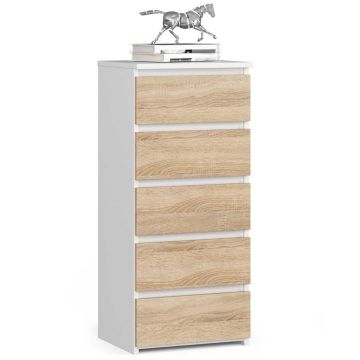 Комод CL5, 5 ящиков, белый/коричневый, 40 × 92 × 35 см