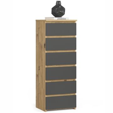 Kumode CL6, 6 atvilktnes, brūnā/pelēkā krāsā, 40 × 109 × 35 cm